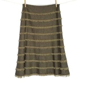 Lafayette 148 Brown Herringbone Fringe Skirt 6